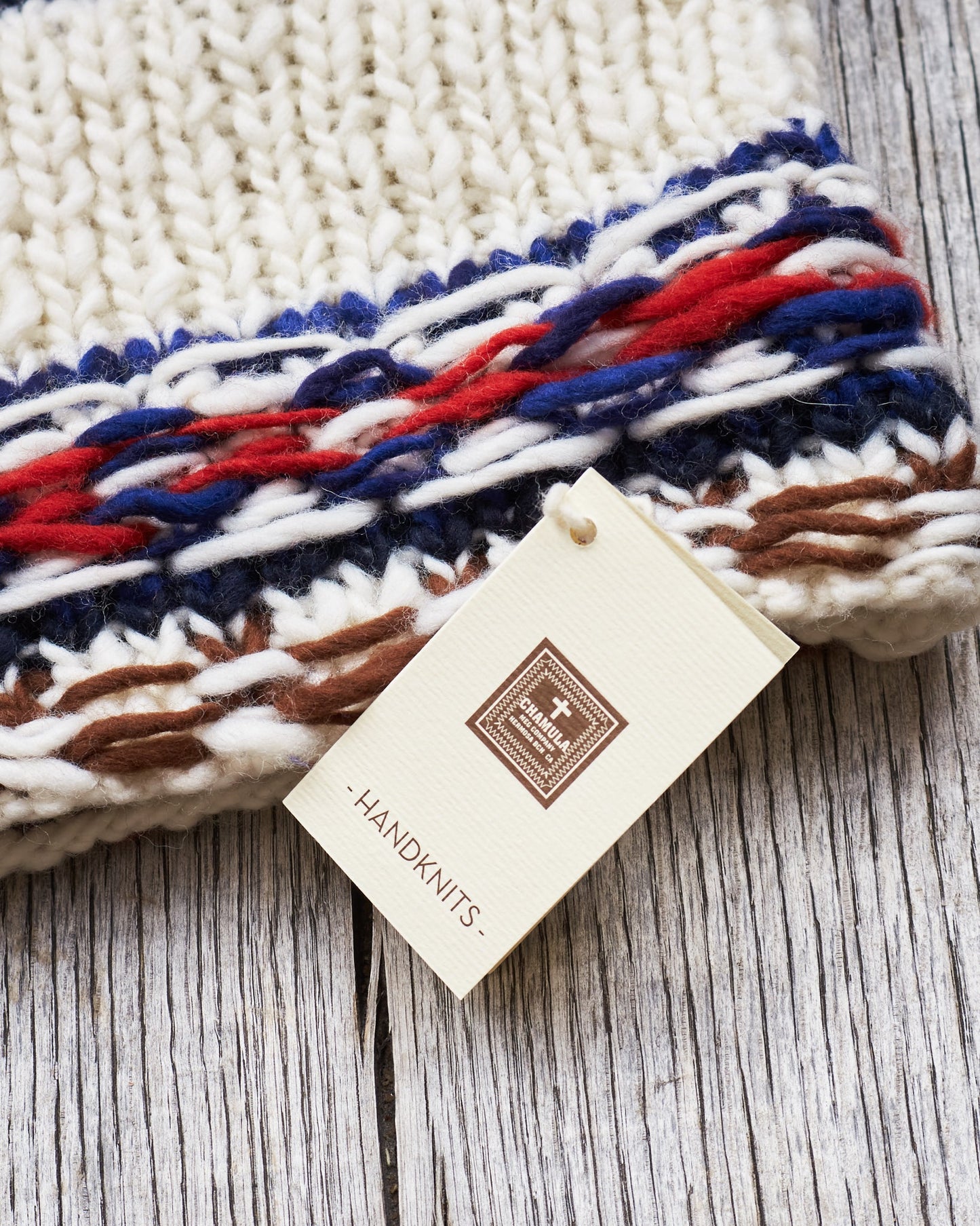 Chamula Double Cuff Wool Cap Fair Isle Ivory #3