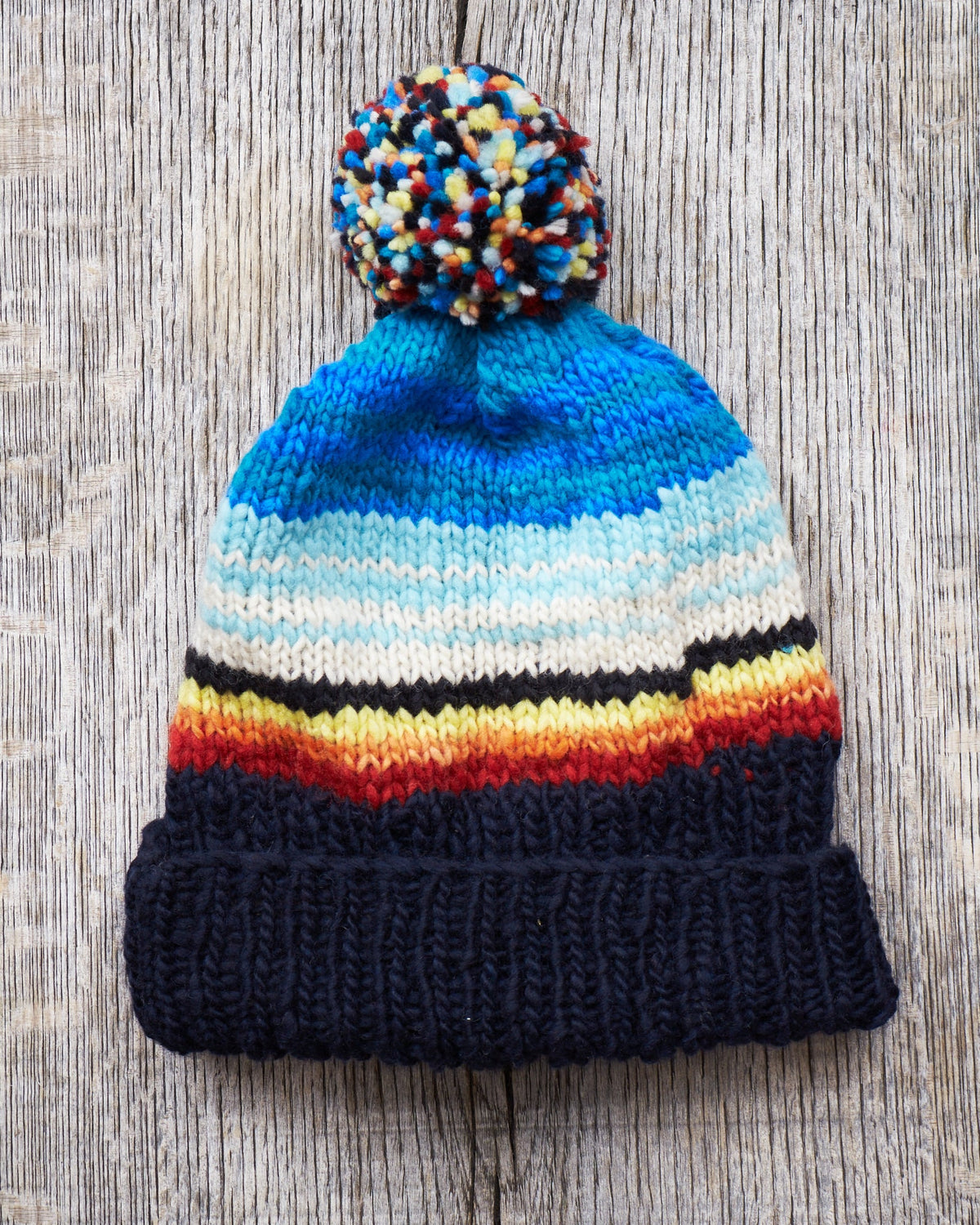 Chamula Double Cuff Wool Cap Serape Navy