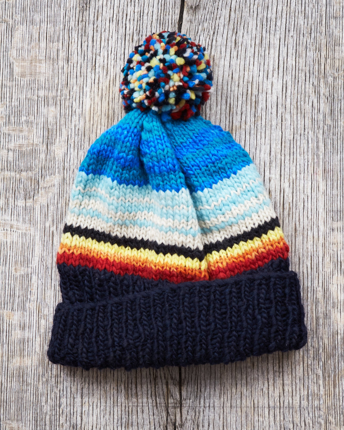 Chamula Double Cuff Wool Cap Serape Navy