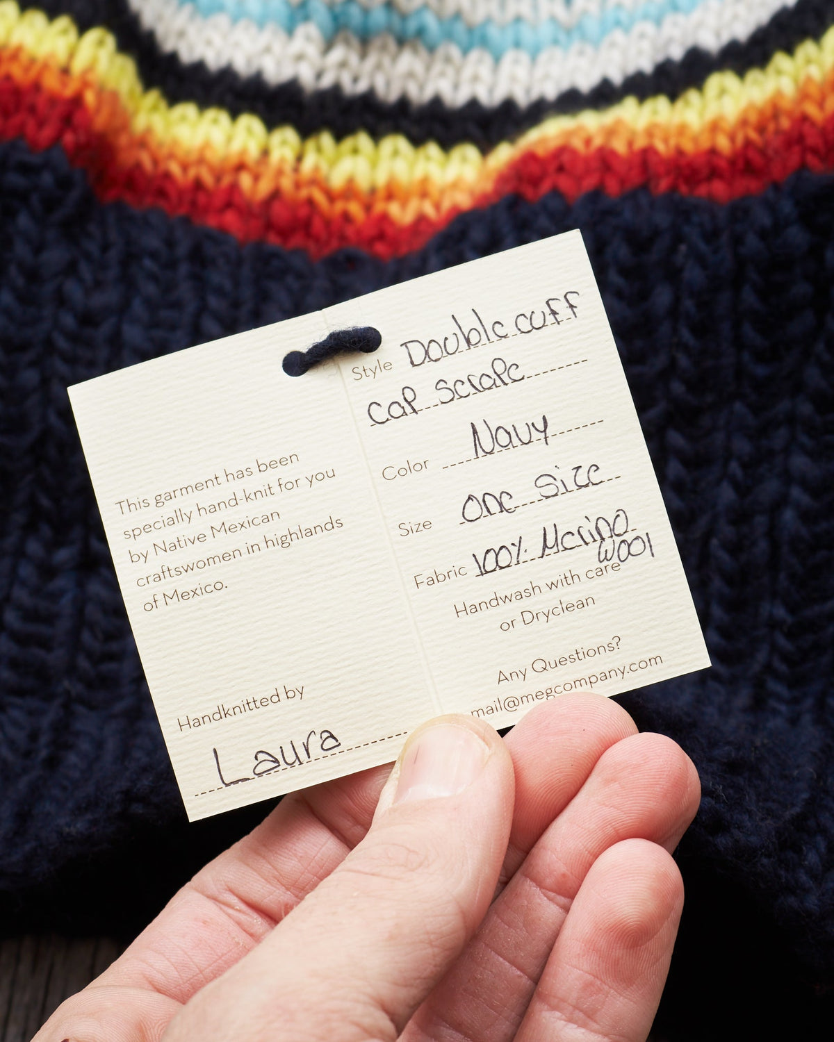 Chamula Double Cuff Wool Cap Serape Navy