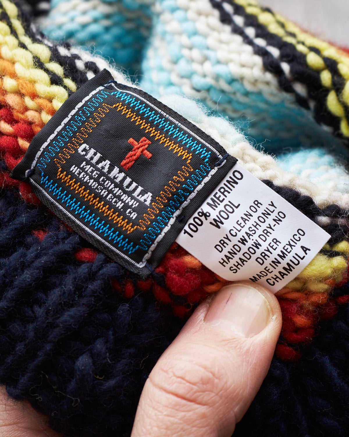 Chamula Double Cuff Wool Cap Serape Navy