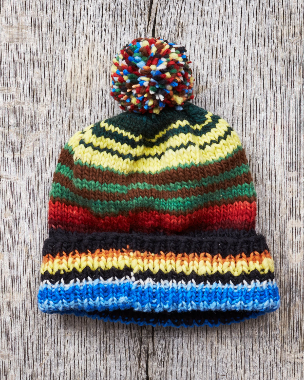Chamula Double Cuff Wool Cap Serape #2 Black