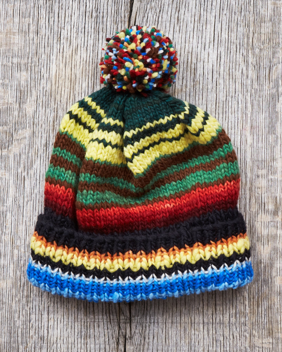 Chamula Double Cuff Wool Cap Serape #2 Black