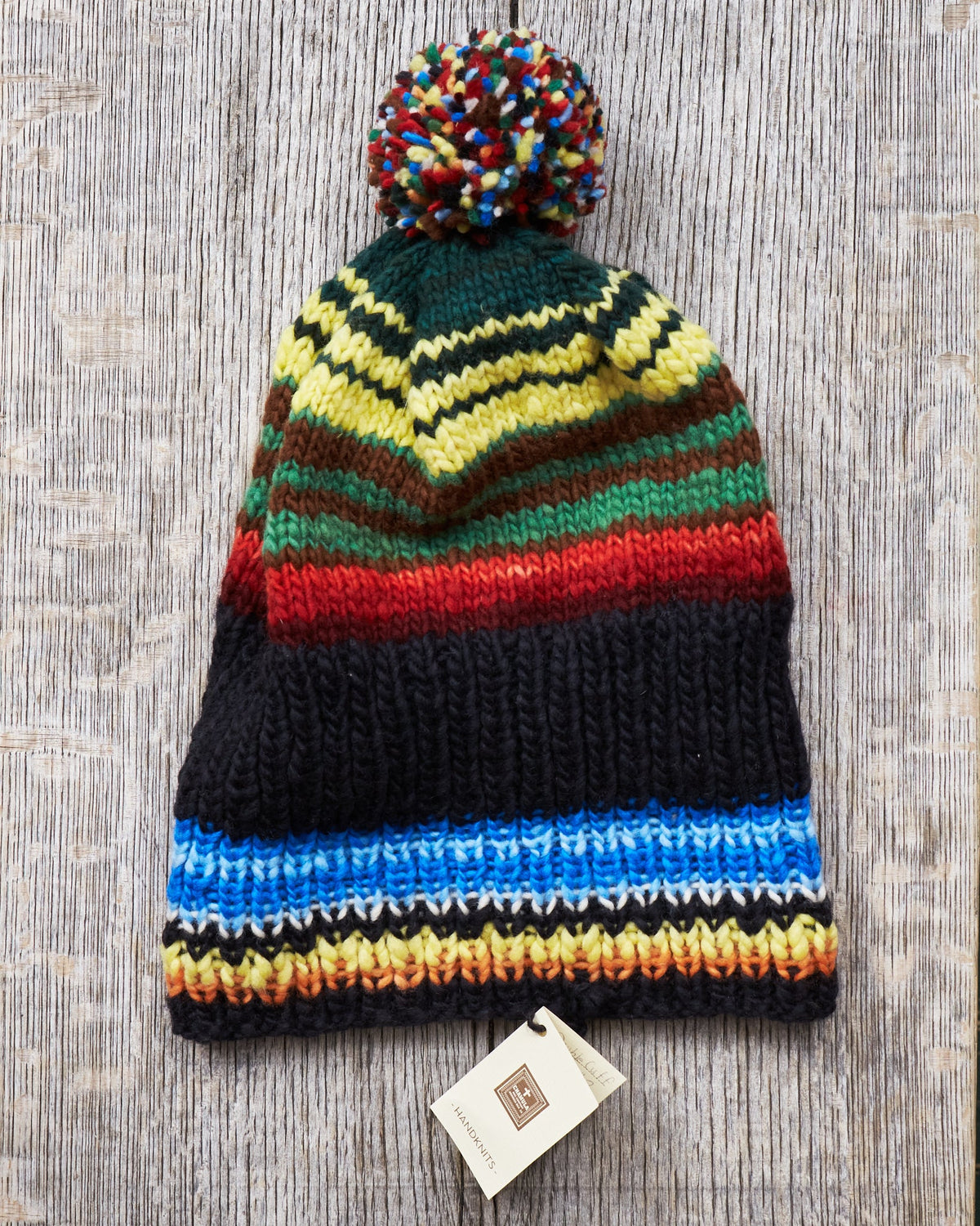 Chamula Double Cuff Wool Cap Serape #2 Black