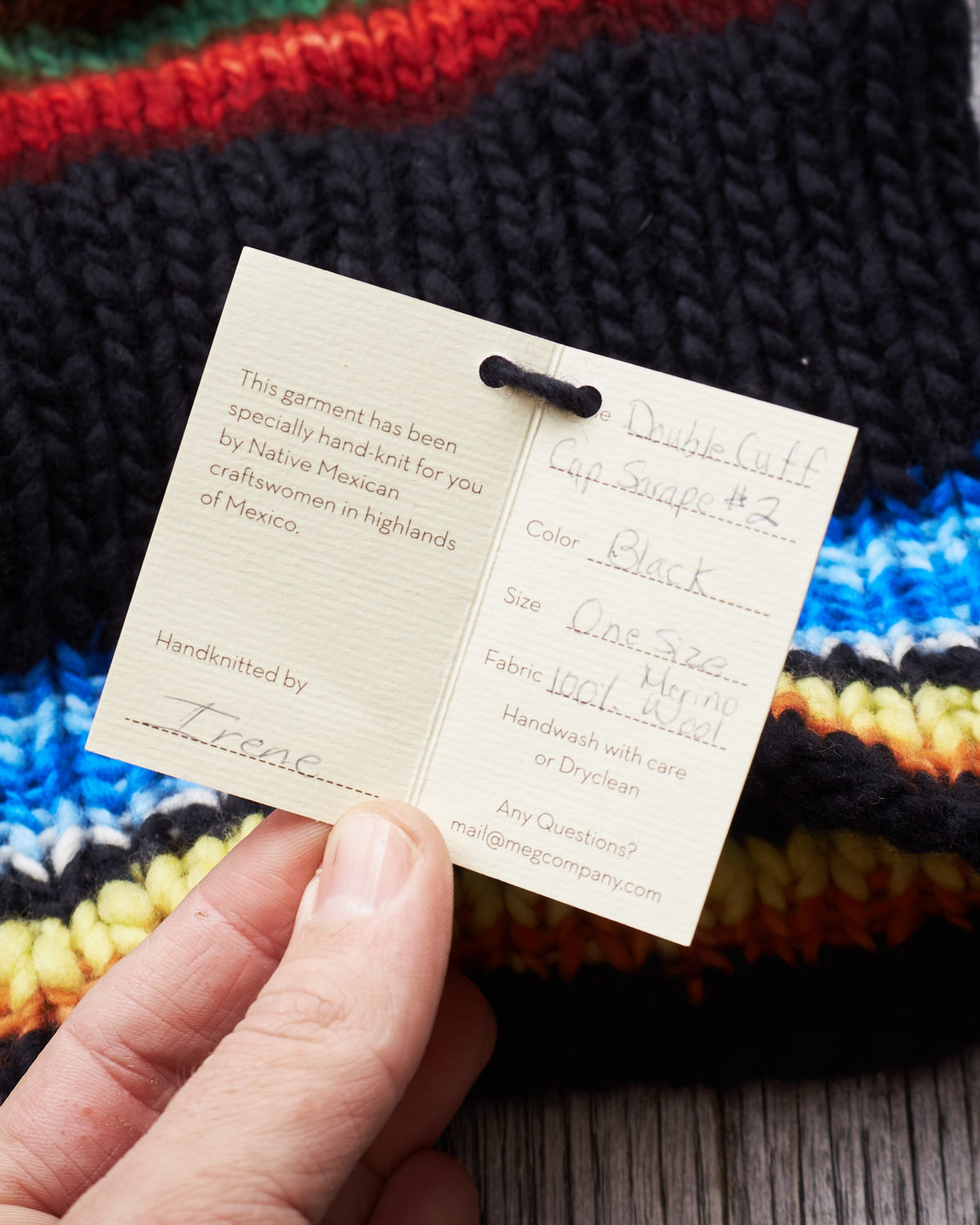 Chamula Double Cuff Wool Cap Serape #2 Black