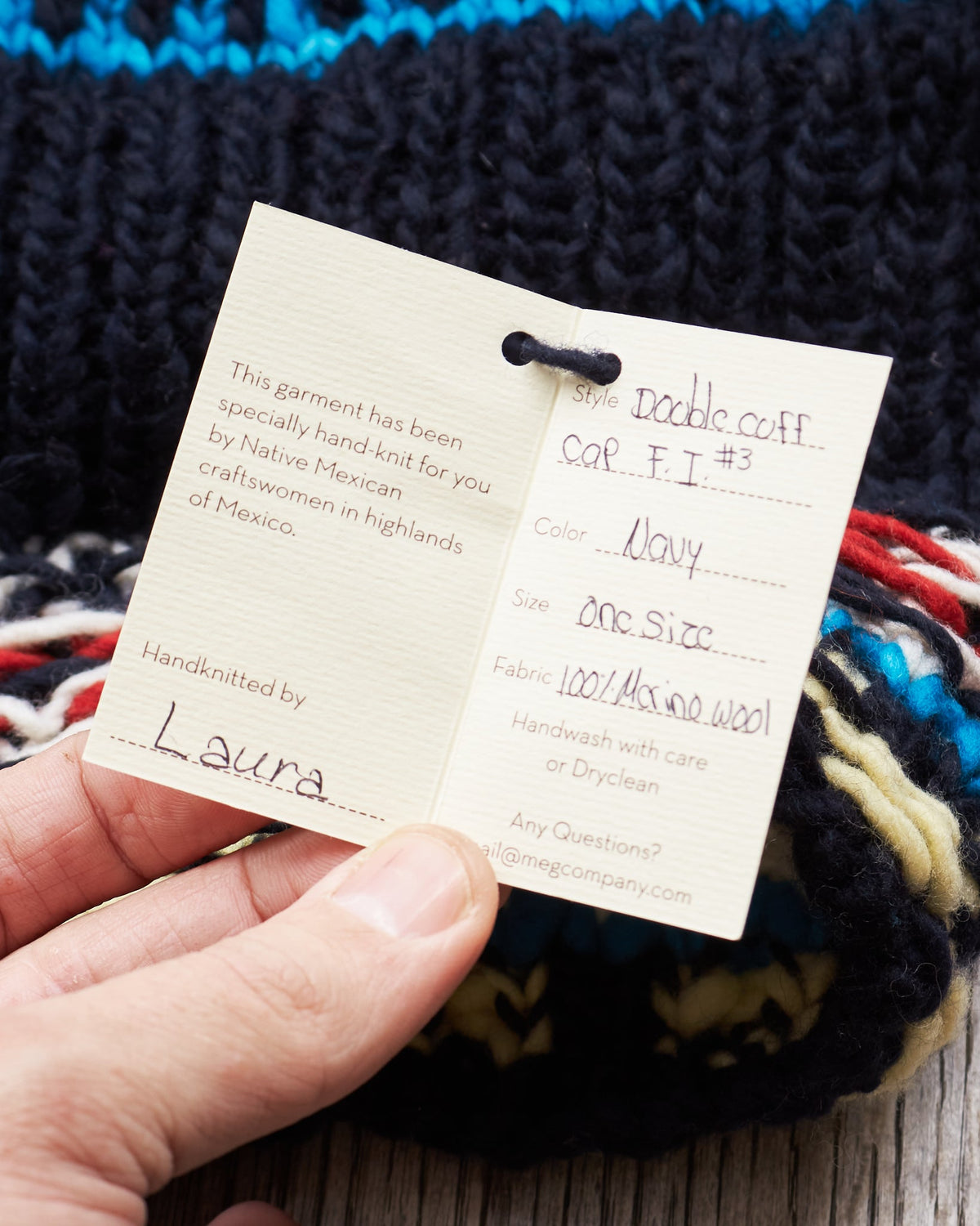 Chamula Double Cuff Wool Cap Fair Isle Navy #3