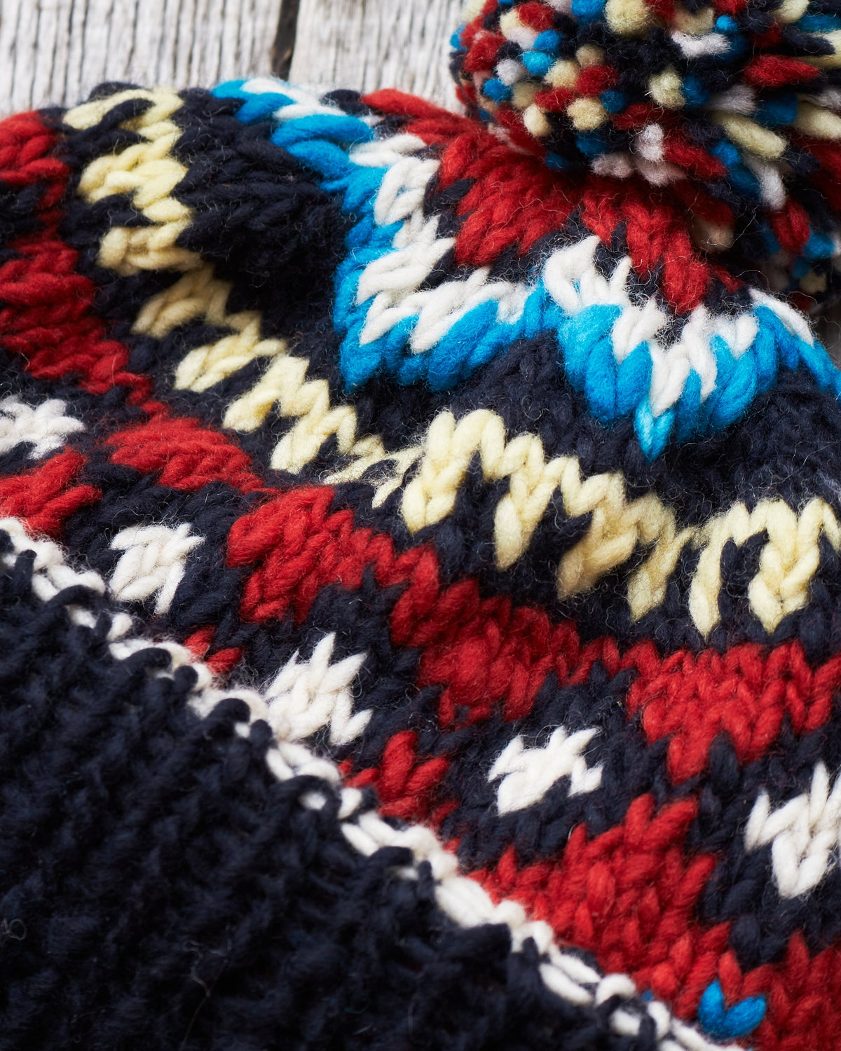 Chamula Double Cuff Wool Cap Fair Isle Navy #3