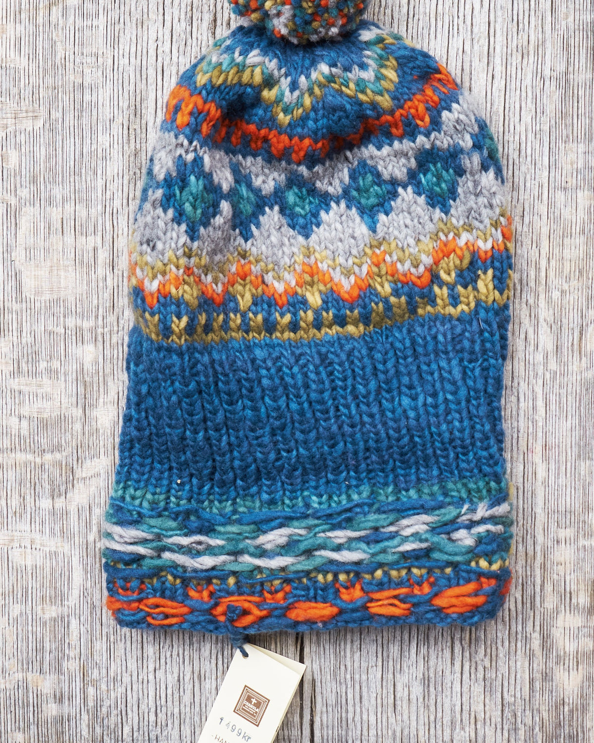 Chamula Double Cuff Wool Cap Fair Isle #3 Dk. Real Indigo