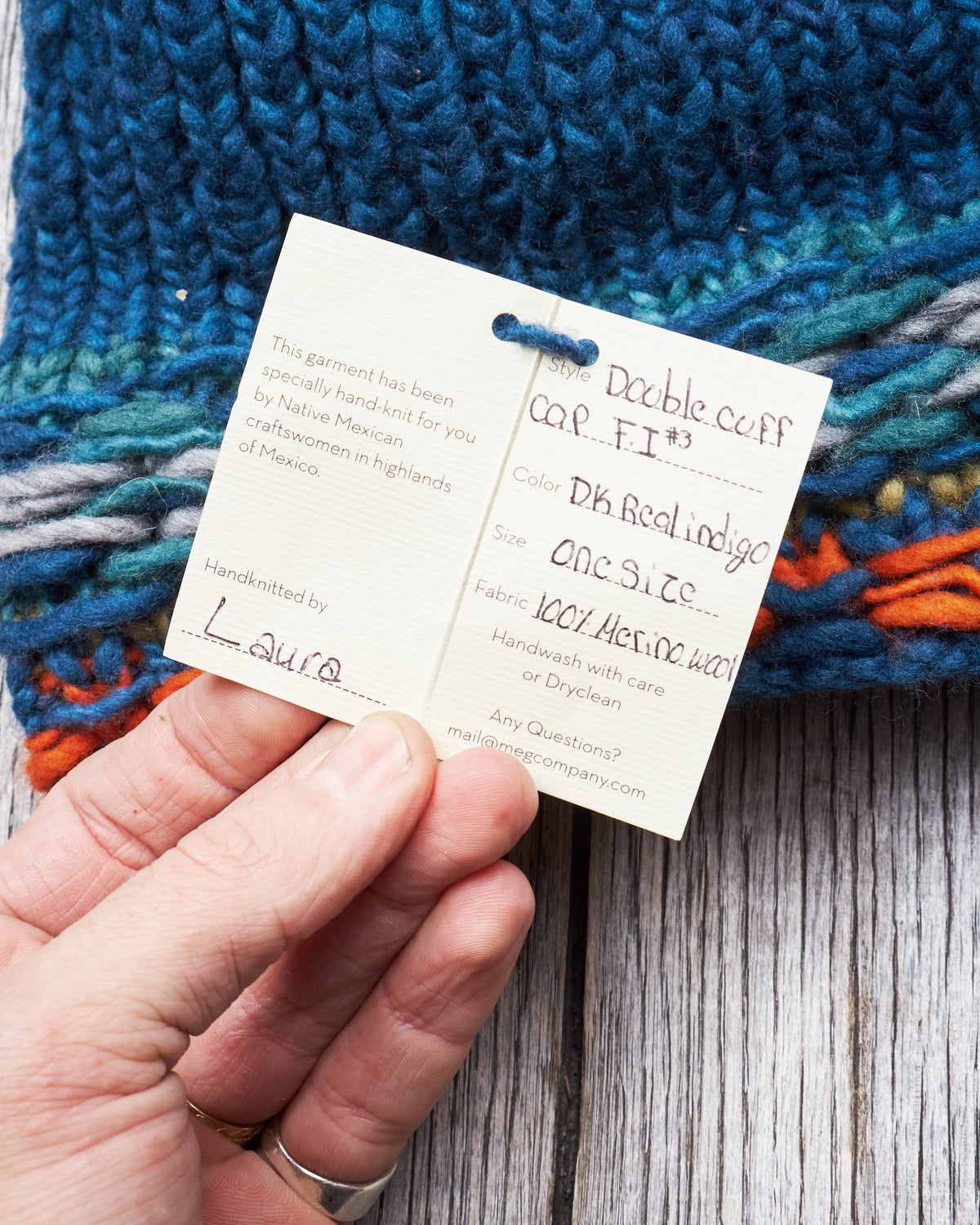 Chamula Double Cuff Wool Cap Fair Isle #3 Dk. Real Indigo