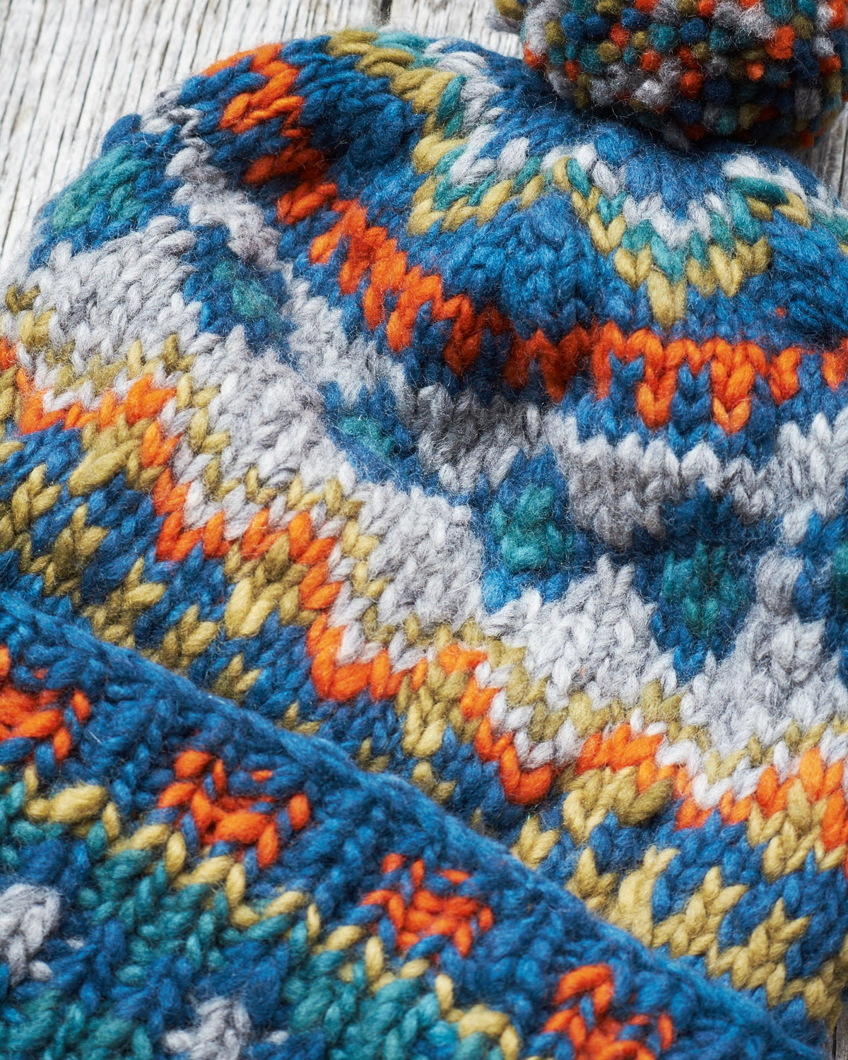 Chamula Double Cuff Wool Cap Fair Isle #3 Dk. Real Indigo