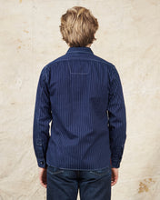 Sugar Cane & Co Fiction Romance 8.5oz. Indigo Wabash Stripe Work Shirt SC2555A1