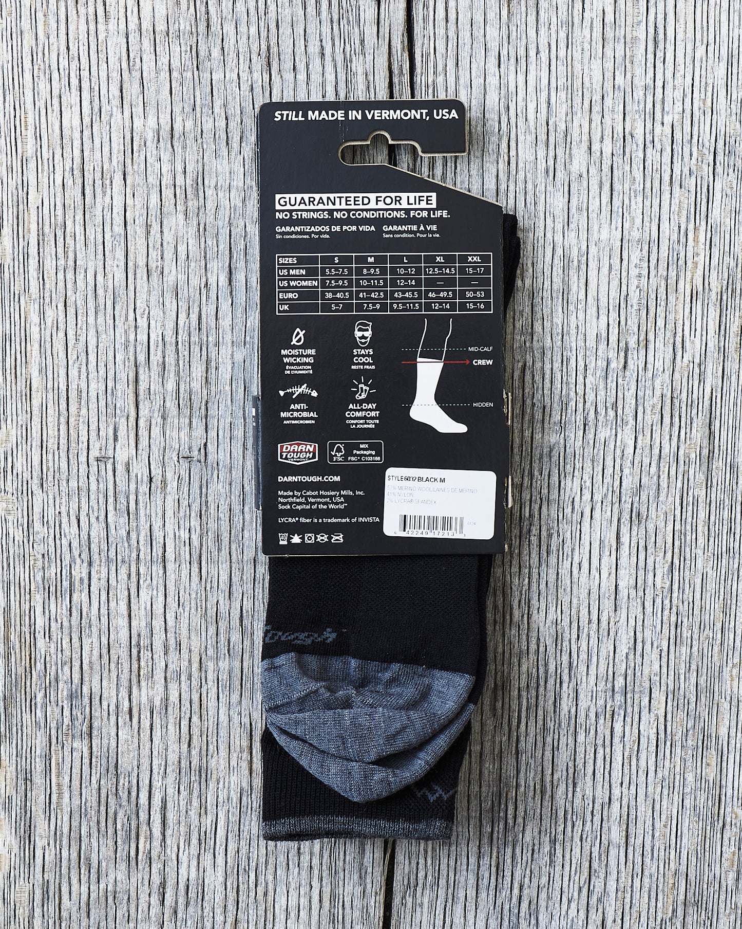 Darn Tough 6032 Black Merino Wool Lifestyle Crew Lightweight Socks
