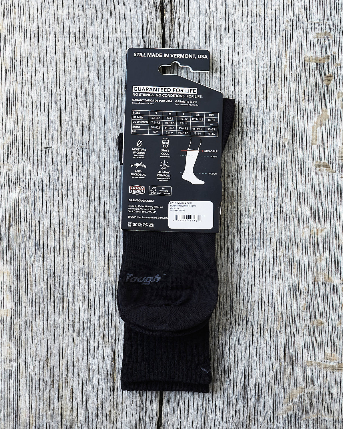 Darn Tough 1480 Black Merino Wool Lifestyle Mid-Calf Lightweight Socks
