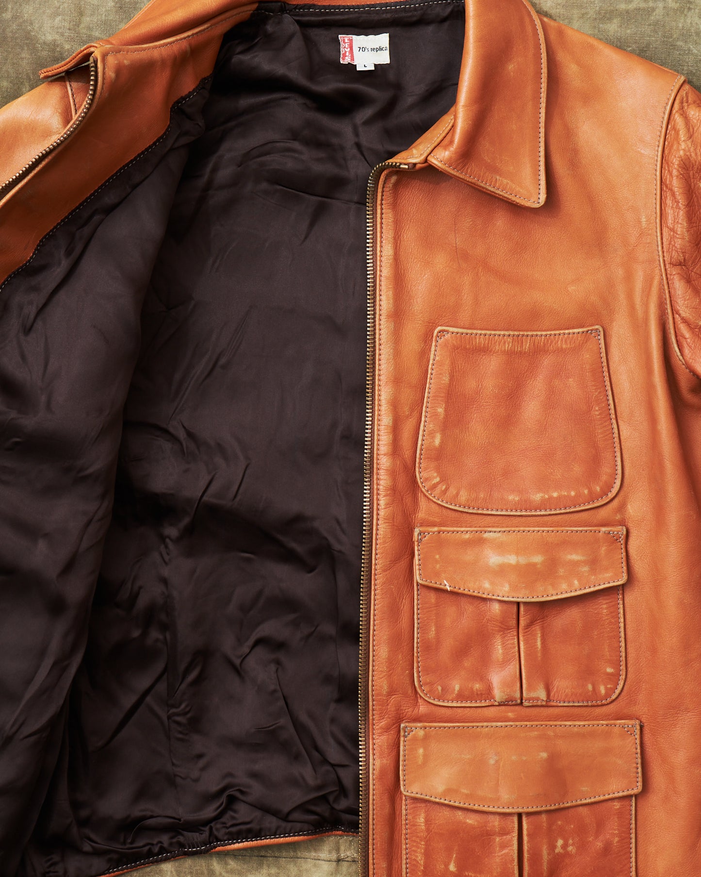 Second Hand LEVI'S 70s Replica Leather Jacket Star Studded Brown Size L