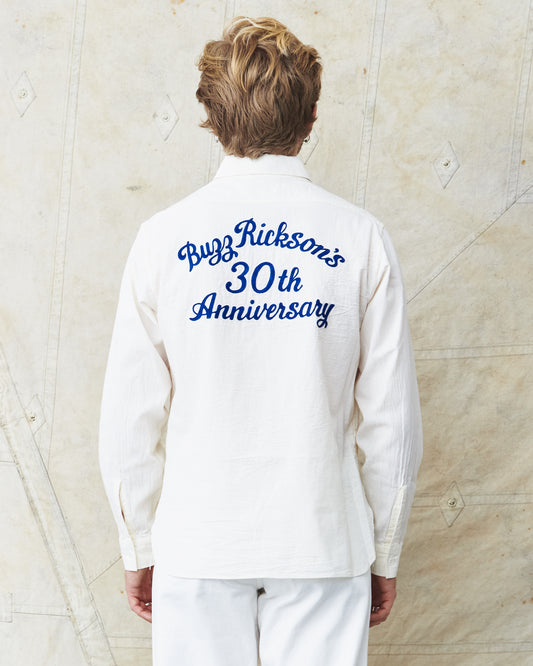 Buzz Rickson's White Chambray Work Shirt Blue 30th Anniversary With Embroidery BR29185
