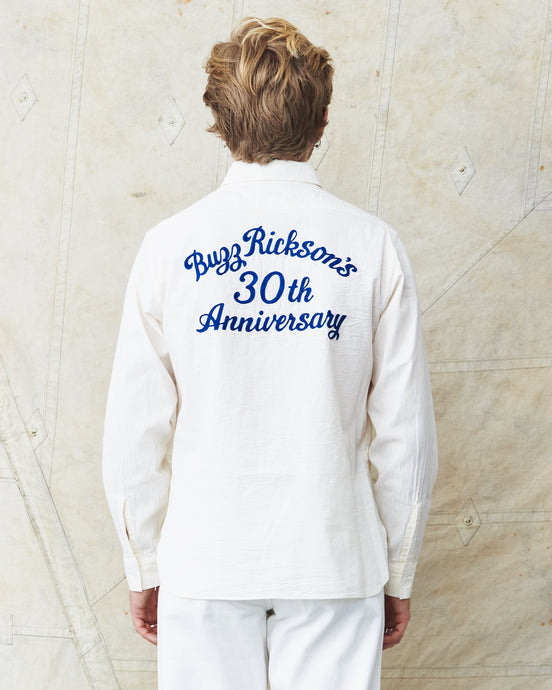 Buzz Rickson's White Chambray Work Shirt Blue 30th Anniversary With Embroidery