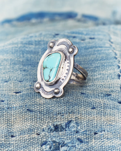 Larry Smith 4 Point Turquoise Ring RG-0065