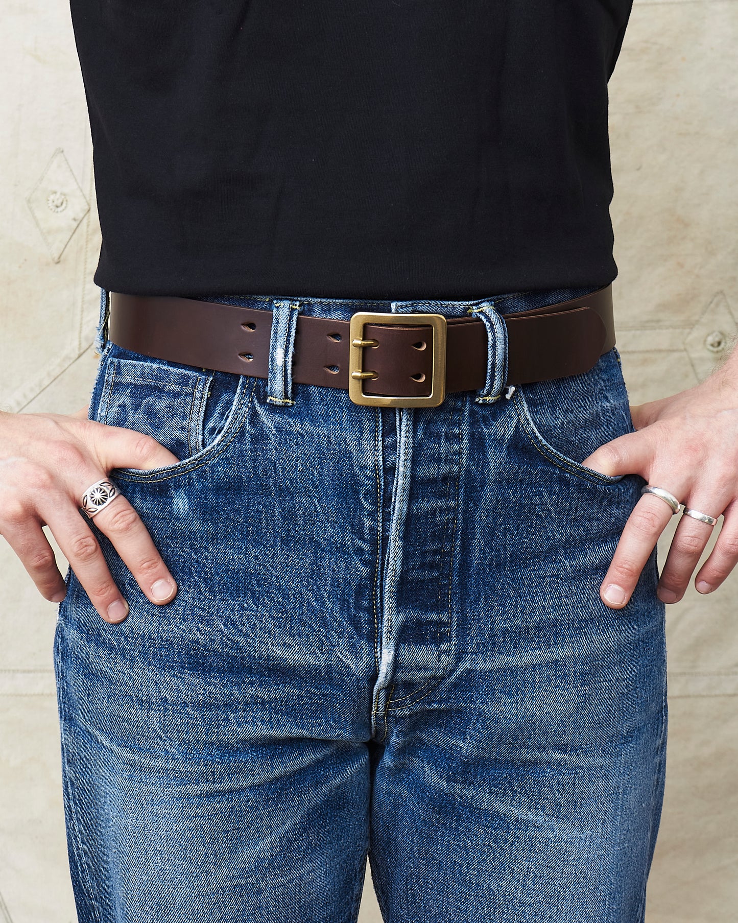 Lone Wolf Leathers Belt Dark Brown Horween CXL Double Prong Brass Buckle