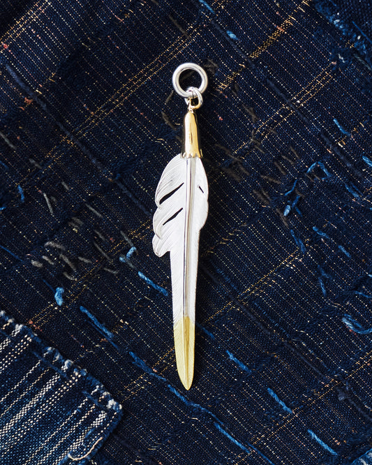 Larry Smith Eagle Head Kazekiri Feather Pendant EFNL-0048 (18K GOLD ACCENT)