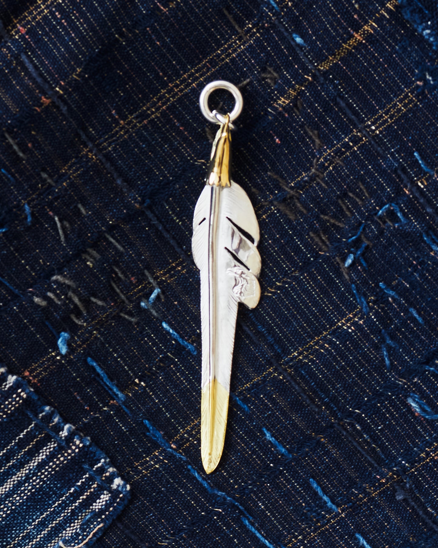 Larry Smith Eagle Head Kazekiri Feather Pendant EFNL-0048 (18K GOLD ACCENT)