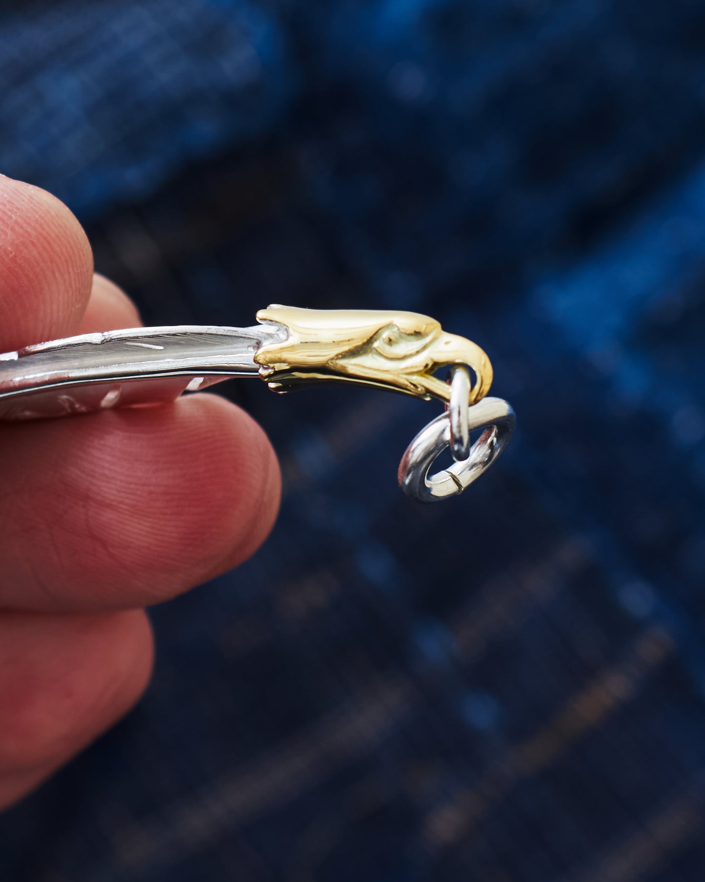 Larry Smith Eagle Head Kazekiri Feather Pendant EFNL-0048 (18K GOLD ACCENT)