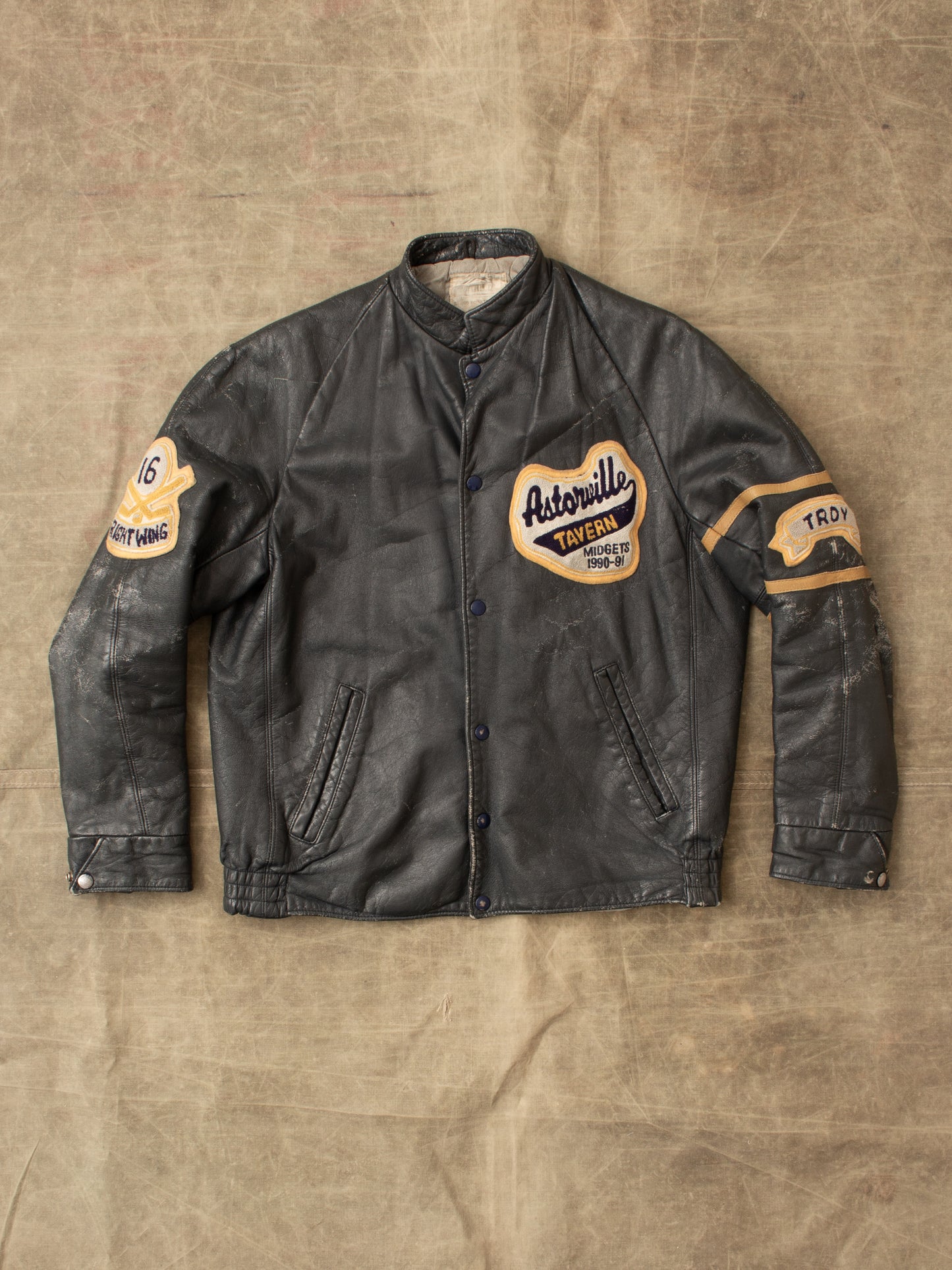 Vintage 1990-91 Astonville Tavern Leather Varsity Jacket Size 40