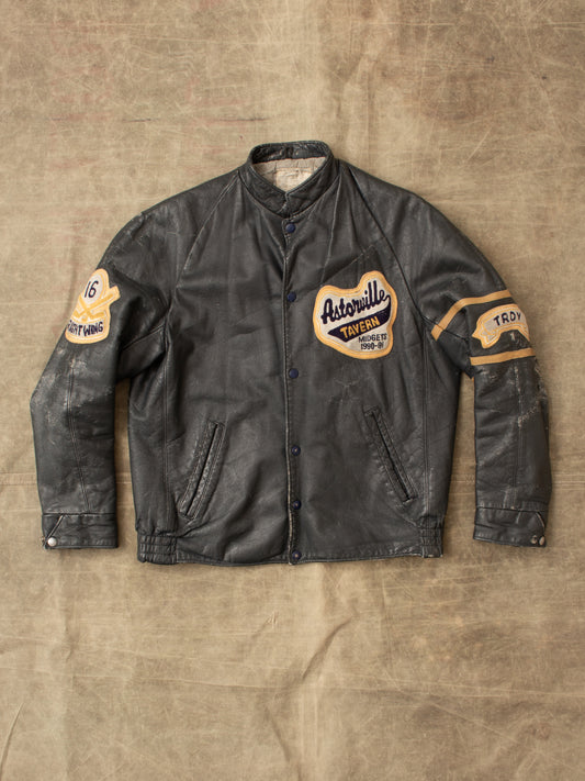 Vintage 1990-91 Astonville Tavern Leather Varsity Jacket Size 40