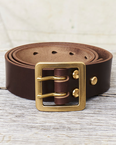 Lone Wolf Leathers Belt Dark Brown Horween CXL Double Prong Brass Buckle