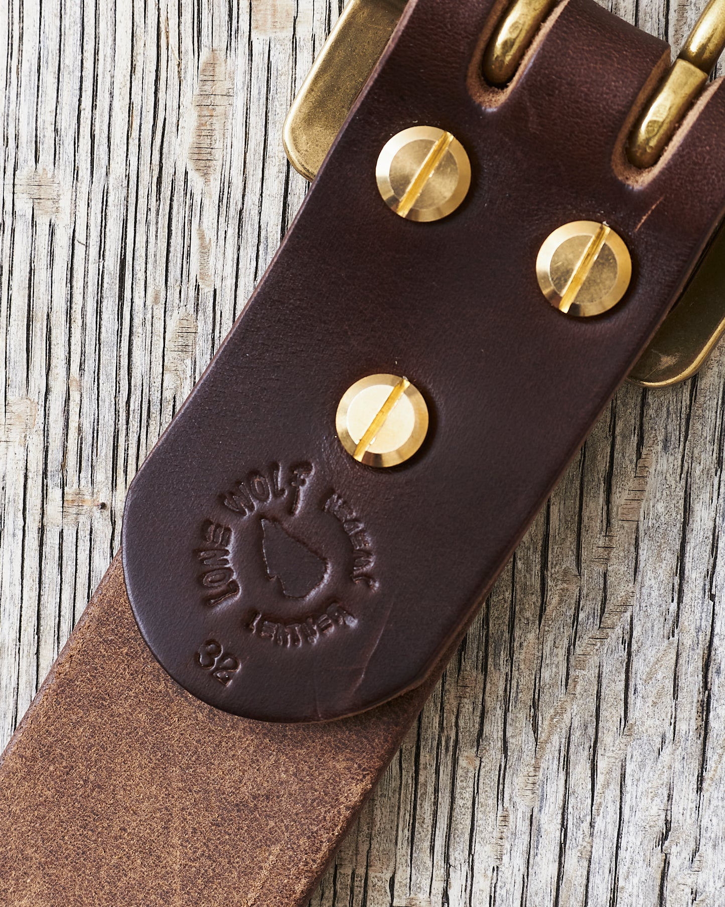 Lone Wolf Leathers Belt Dark Brown Horween CXL Double Prong Brass Buckle