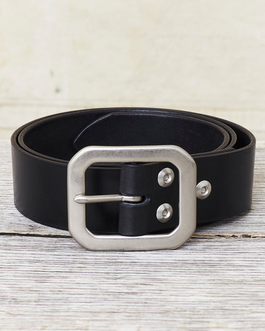 Lone Wolf Leather Belt Tärnsjö Black Veg Tanned Matt Nickel Octagon Buckle