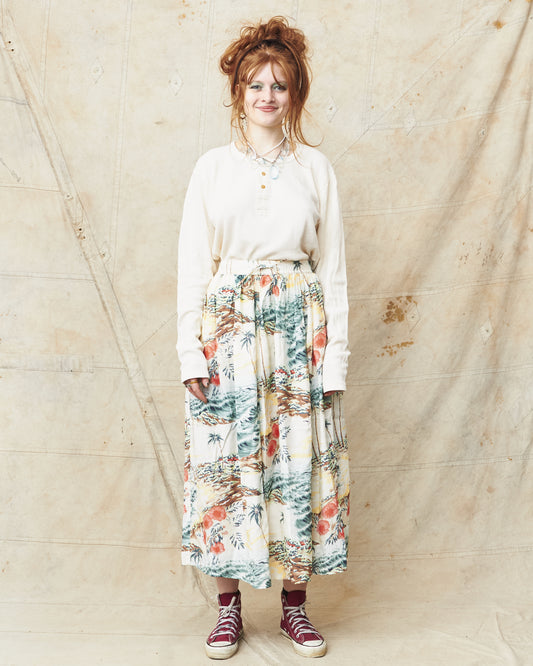 OrSlow 4003 Hawaiian Gathered Rayon Skirt Ecru