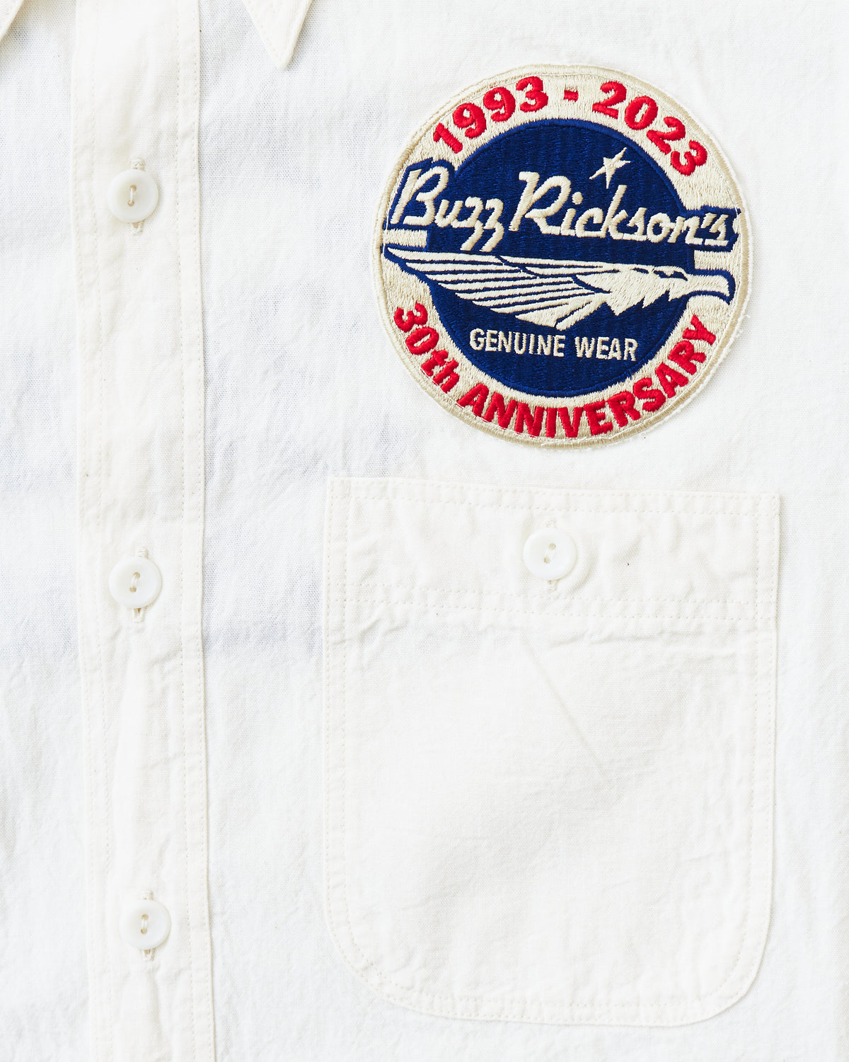Buzz Rickson's White Chambray Work Shirt Blue 30th Anniversary With Embroidery BR29185