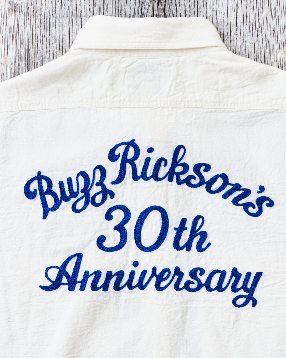 Buzz Rickson's White Chambray Work Shirt Blue 30th Anniversary With Embroidery BR29185