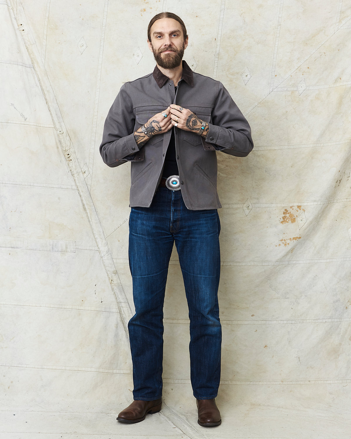 Indigofera Fargo Rider Jacket Smithson Canvas Warm Gray