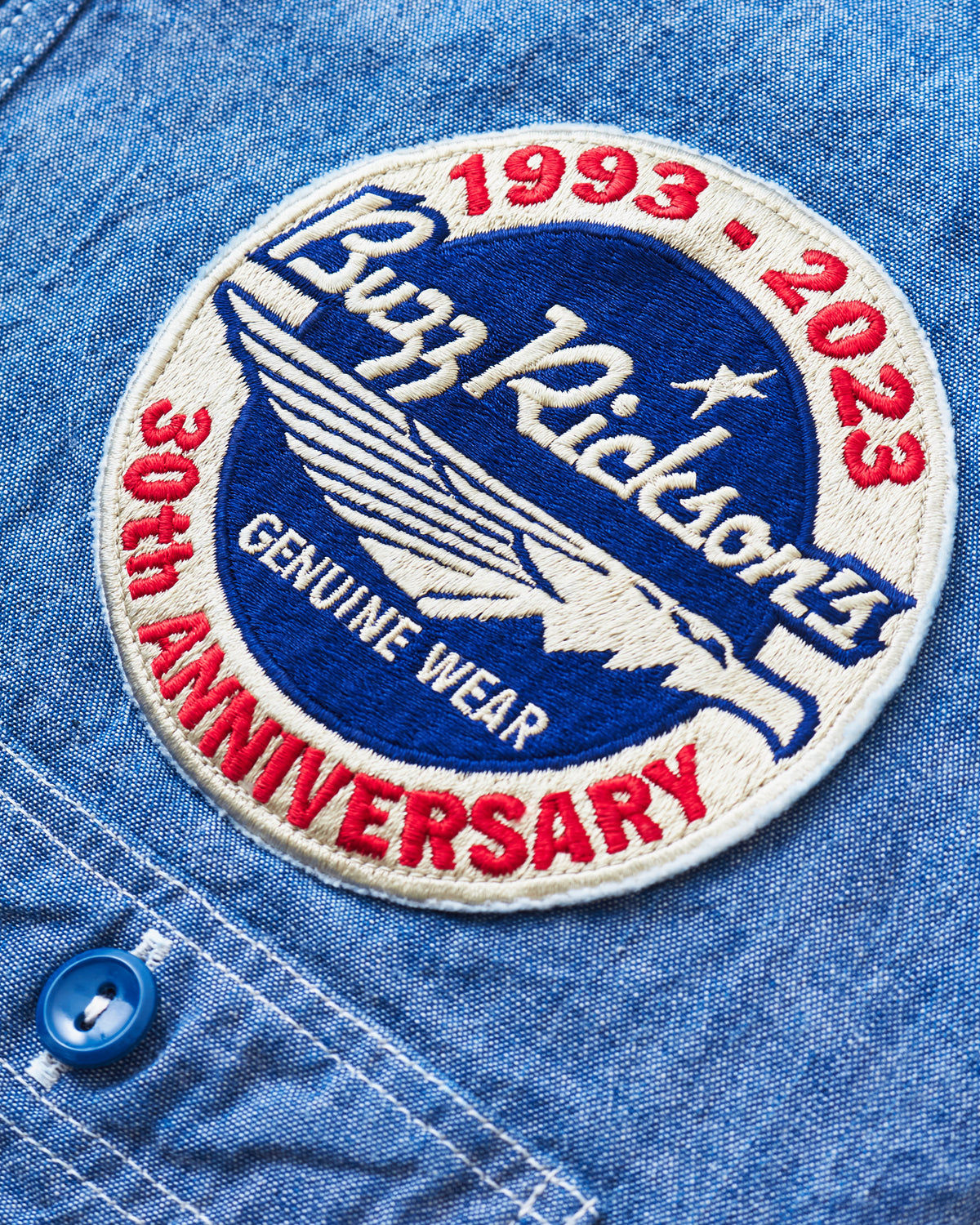 Buzz Rickson's Blue Chambray Work Shirt Blue 30th Anniversary With Embroidery BR29184