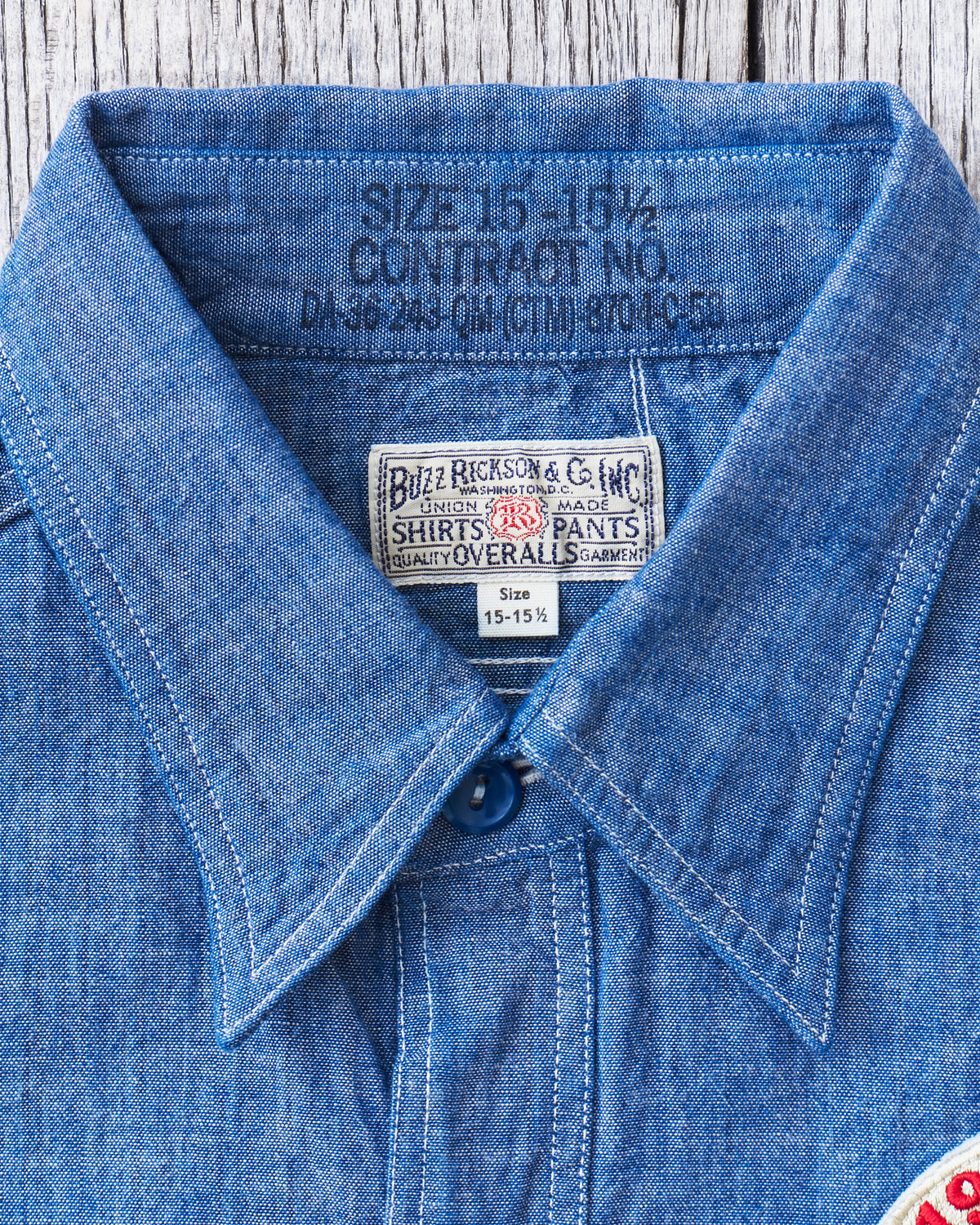 Buzz Rickson's Blue Chambray Work Shirt Blue 30th Anniversary With Embroidery BR29184