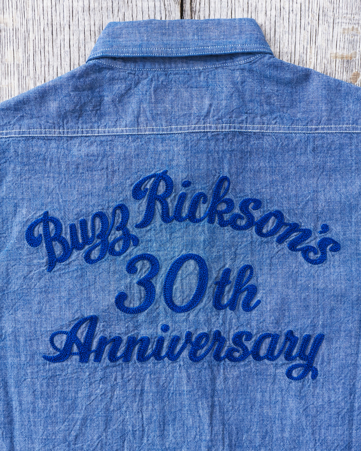 Buzz Rickson's Blue Chambray Work Shirt Blue 30th Anniversary With Embroidery BR29184