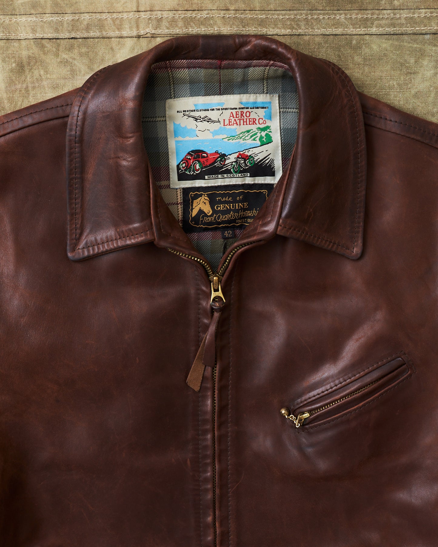 Second Hand Aero Leathers Classic 1930s Half Belt Horsehide Brown Jacket 42
