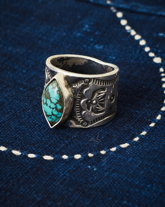 Tenable Crafts Silver Thunderbird & Turquoise Ring # 207 US Size 8