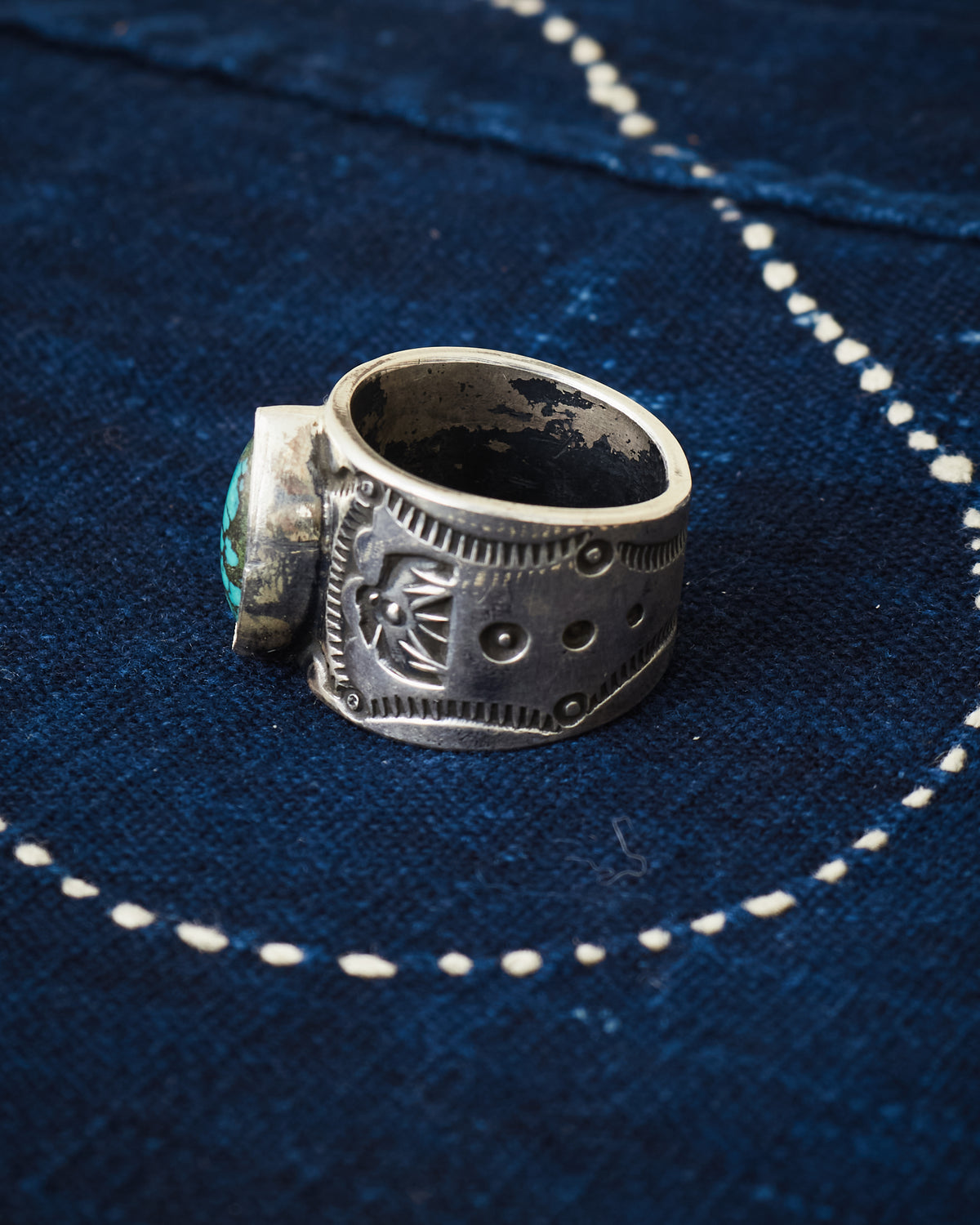 Tenable Crafts Silver Thunderbird & Turquoise Ring # 207 US Size 8