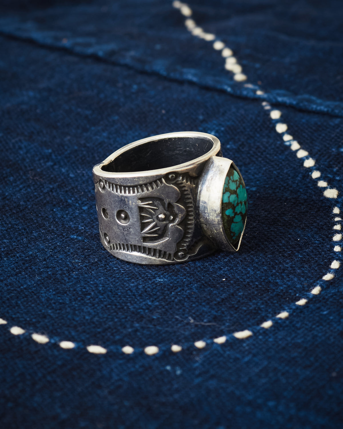 Tenable Crafts Silver Thunderbird & Turquoise Ring # 207 US Size 8