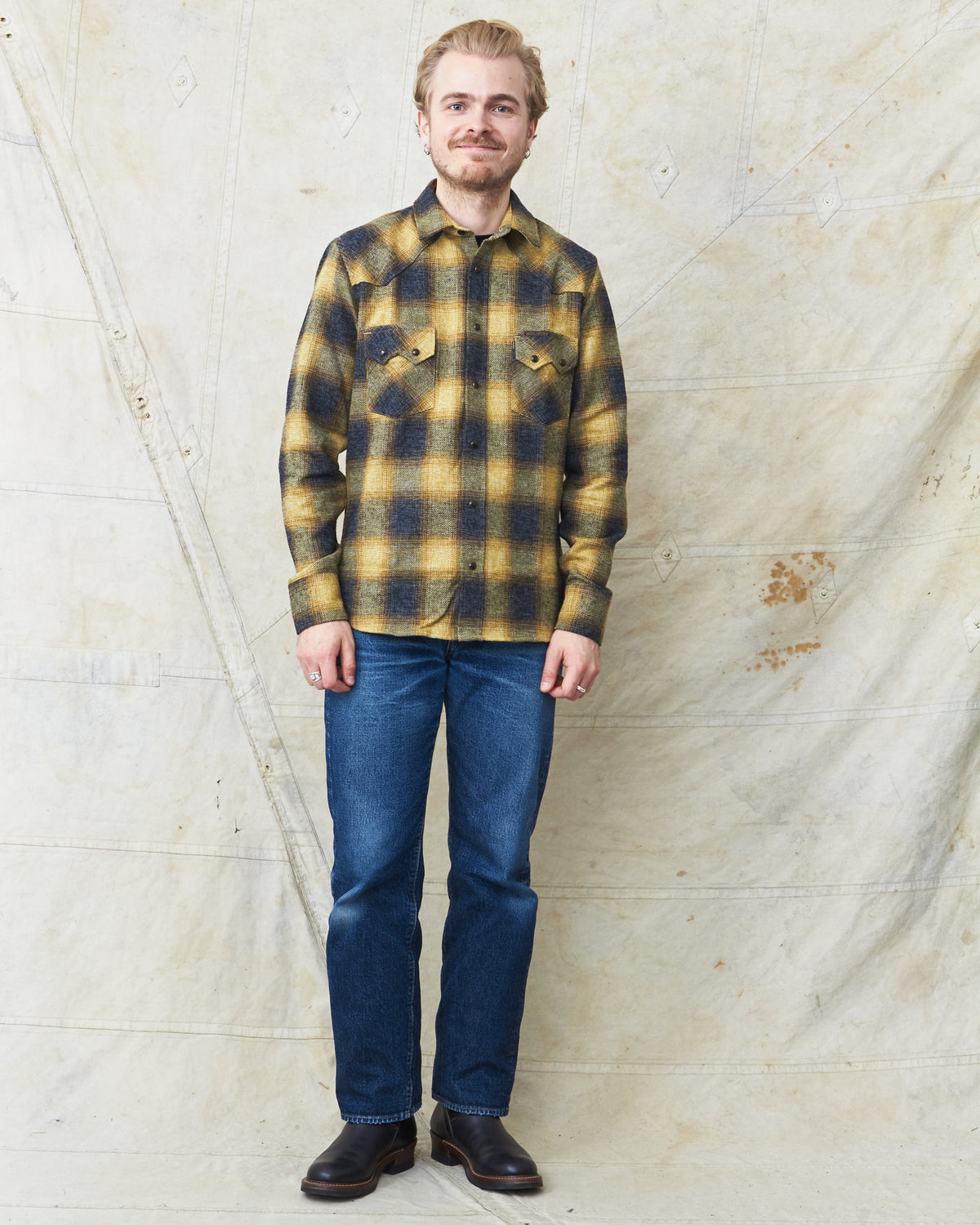 Indigofera Dollard Shirt Brushed Shadow Check Charcoal / Gold