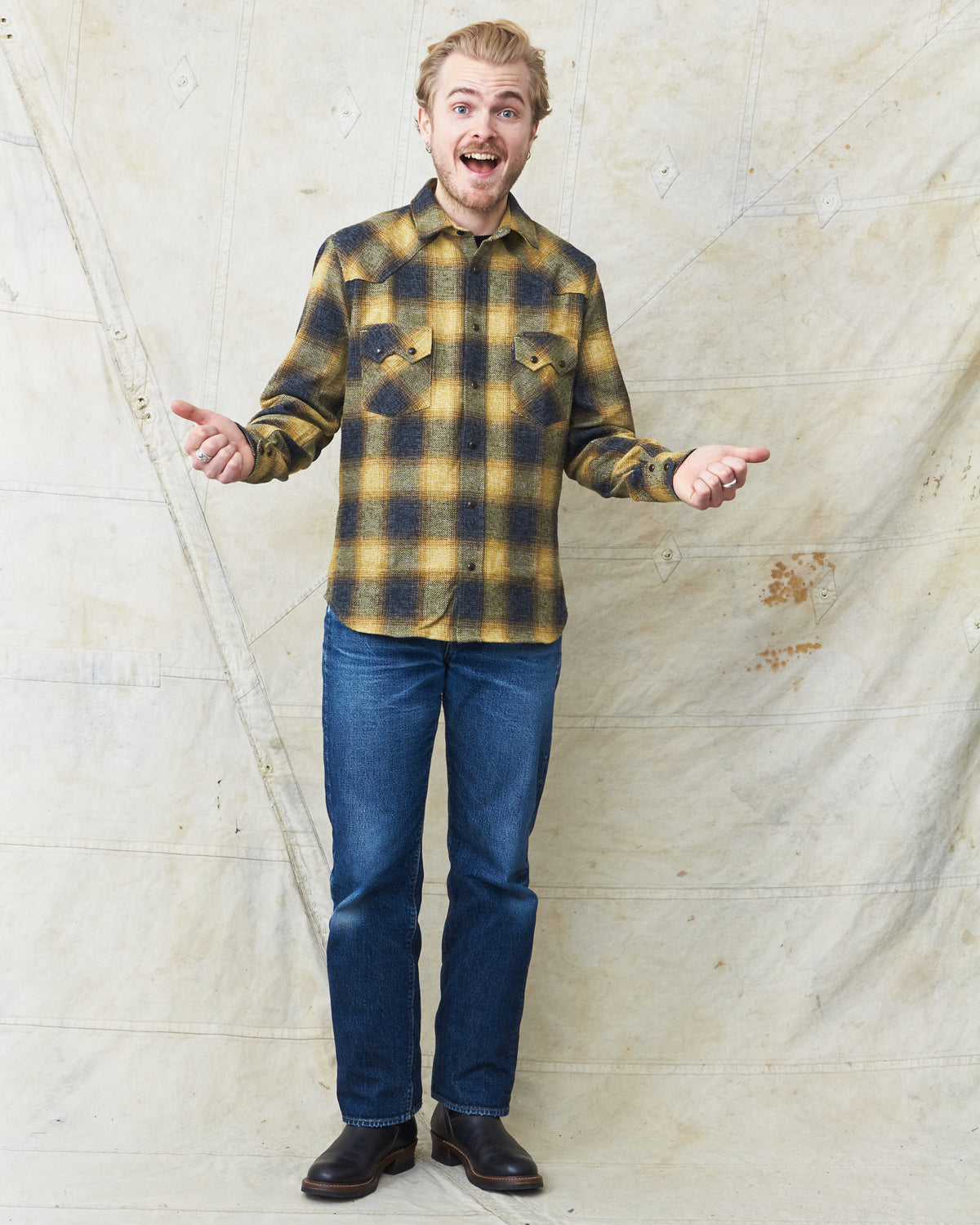 Indigofera Dollard Shirt Brushed Shadow Check Charcoal / Gold