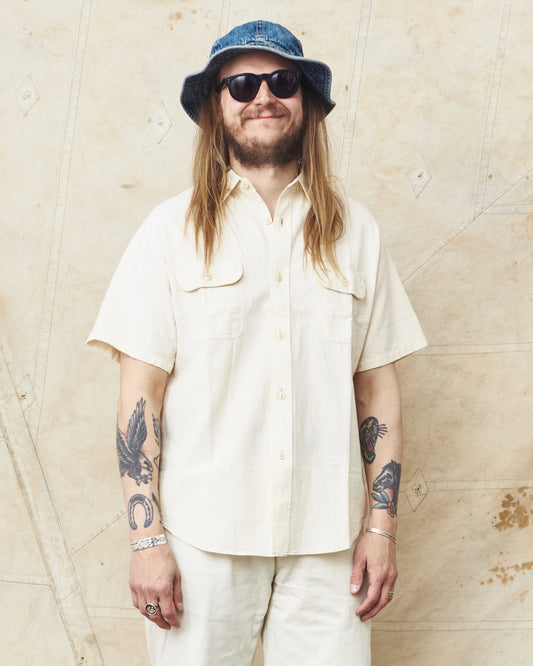 Sugar Cane & Co. Short Sleeve White Chambray Work Shirt SC37942