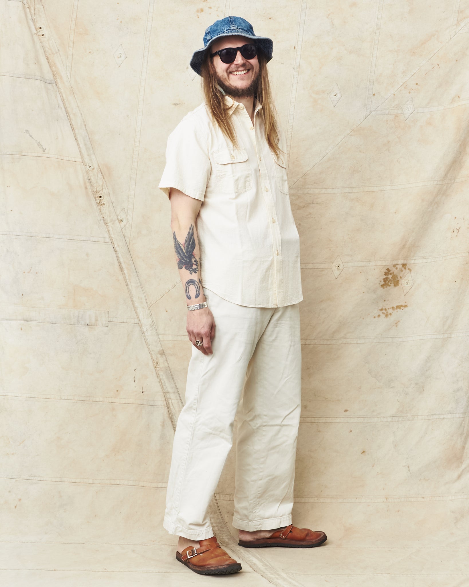 Sugar Cane & Co. Short Sleeve White Chambray Work Shirt SC37942