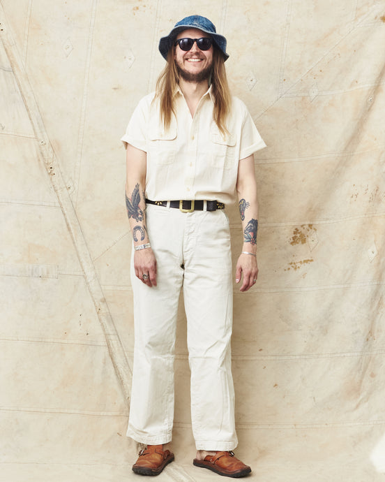 Sugar Cane & Co. Short Sleeve White Chambray Work Shirt SC37942