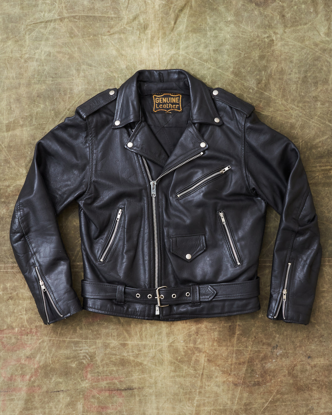 Second Hand Black Leather Biker Jacket Size 40