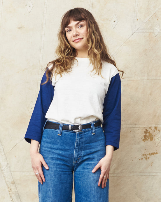 Warehouse & Co Three-Quarter Sleeve Baseball Shirt Cream/Navy
