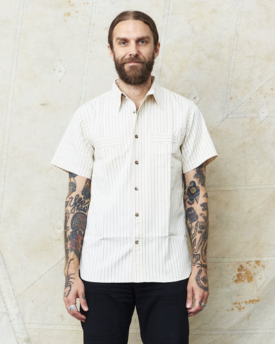 Sugar Cane & Co SC37275 Fiction Romance White Wabash Stripe Short Sleeve Work Shirt