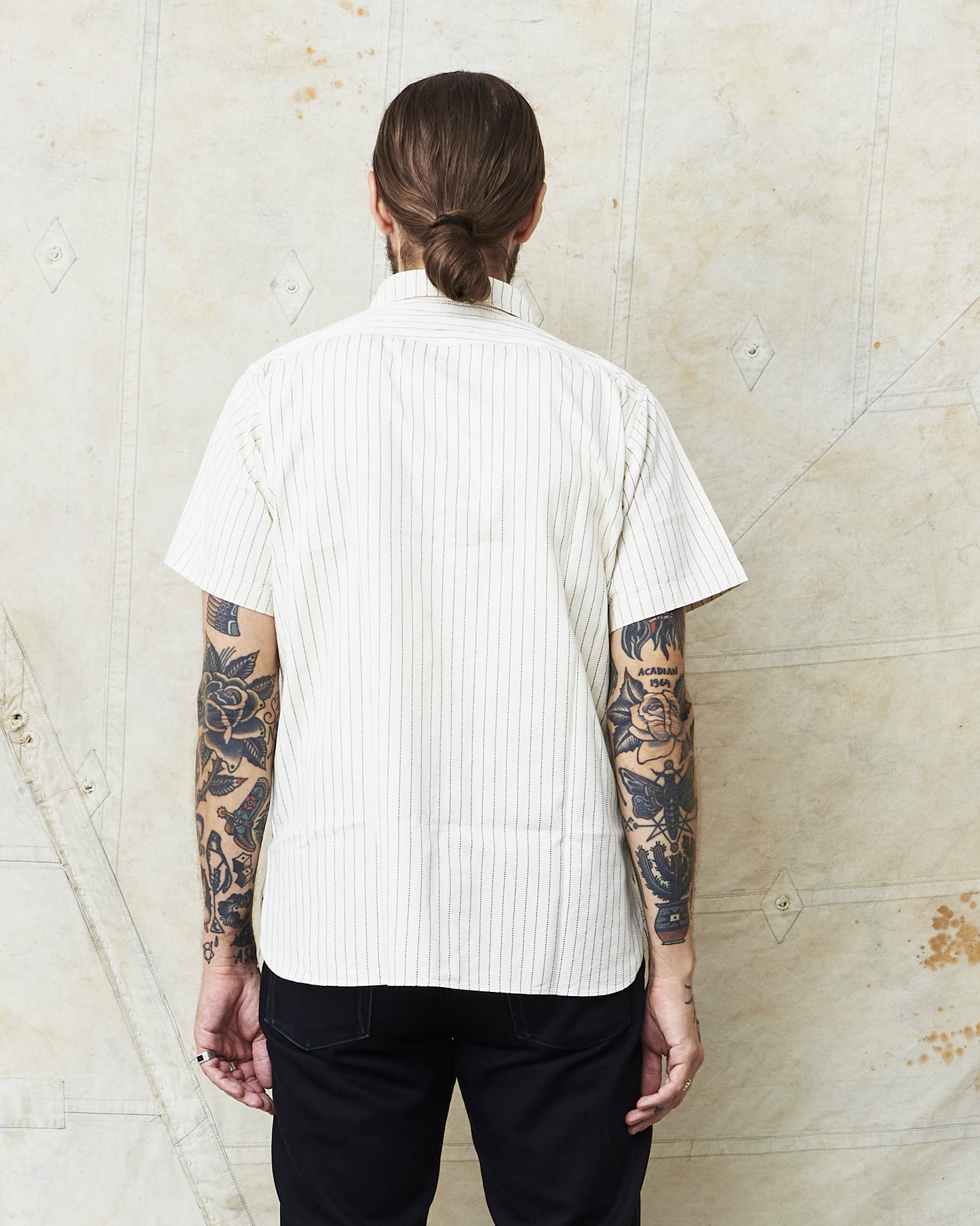 Sugar Cane & Co SC37275 Fiction Romance White Wabash Stripe Short Sleeve Work Shirt